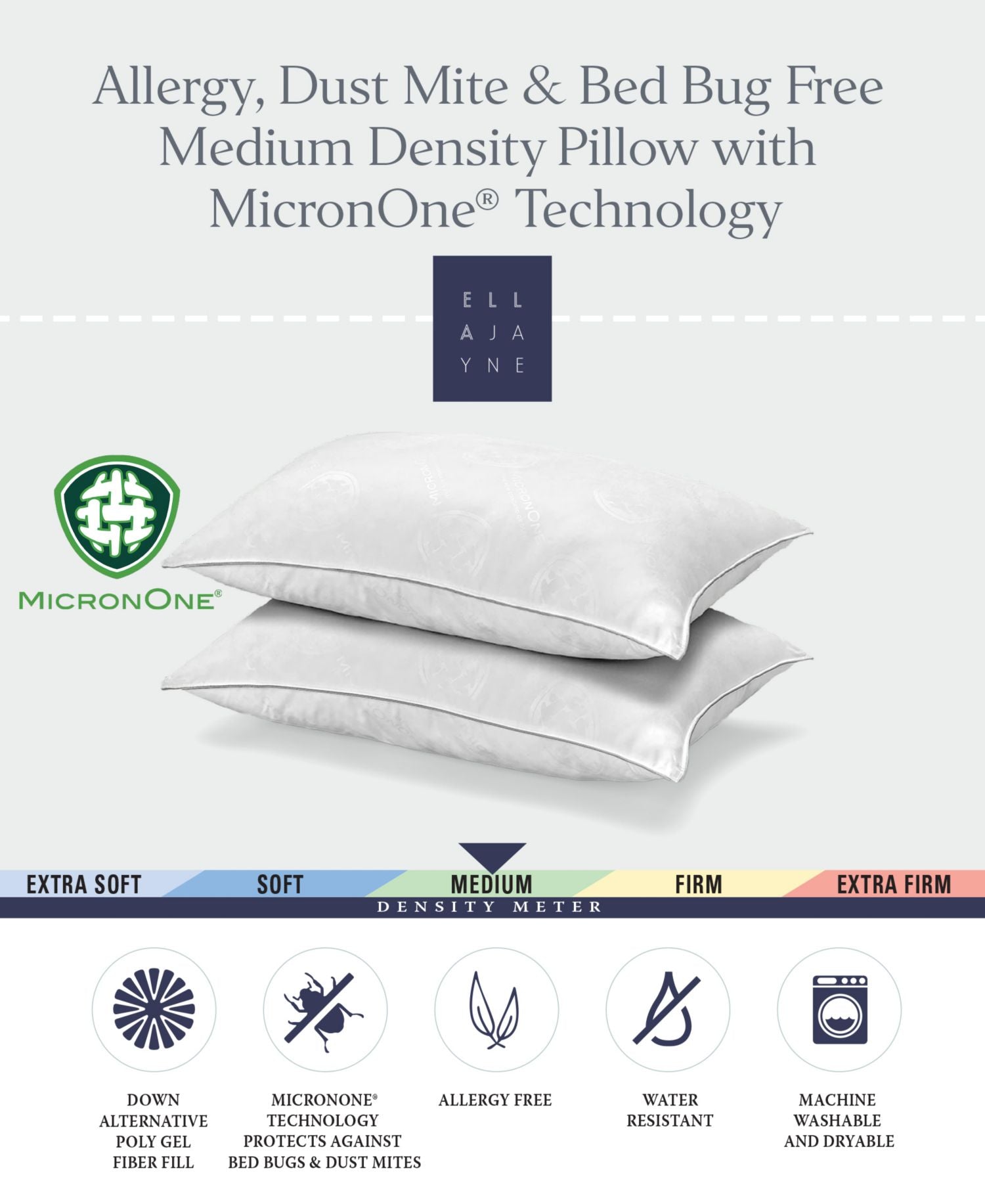 MicronOne Allergen-Free Down Alternative Medium Density 2-Pack Pillow
