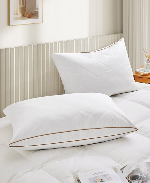 100% Cotton Medium Support Feather Down 2-Pack Pillows, Standard